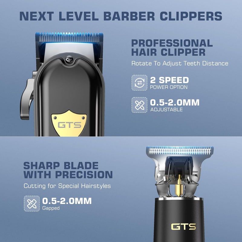 GTS PRO مقصات شعر GTSPro للرجال، مجموعة مقصات ومشذب، مقصات حلاق، مشذب شعر كهربائي مع صندوق، هدايا للرجال باللون الأسود - Image 2
